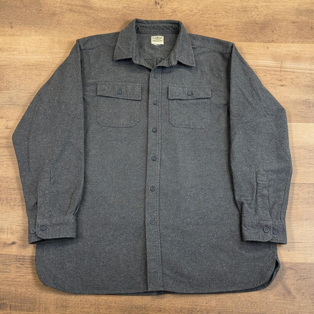 LL Bean Chamois Shirt Mens XL Gray Flannel Traditional Fit 100% Cotton Heavy